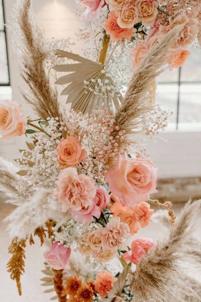 Pampas grass and blush floral arrangement by Saraya D Decor Adelaide